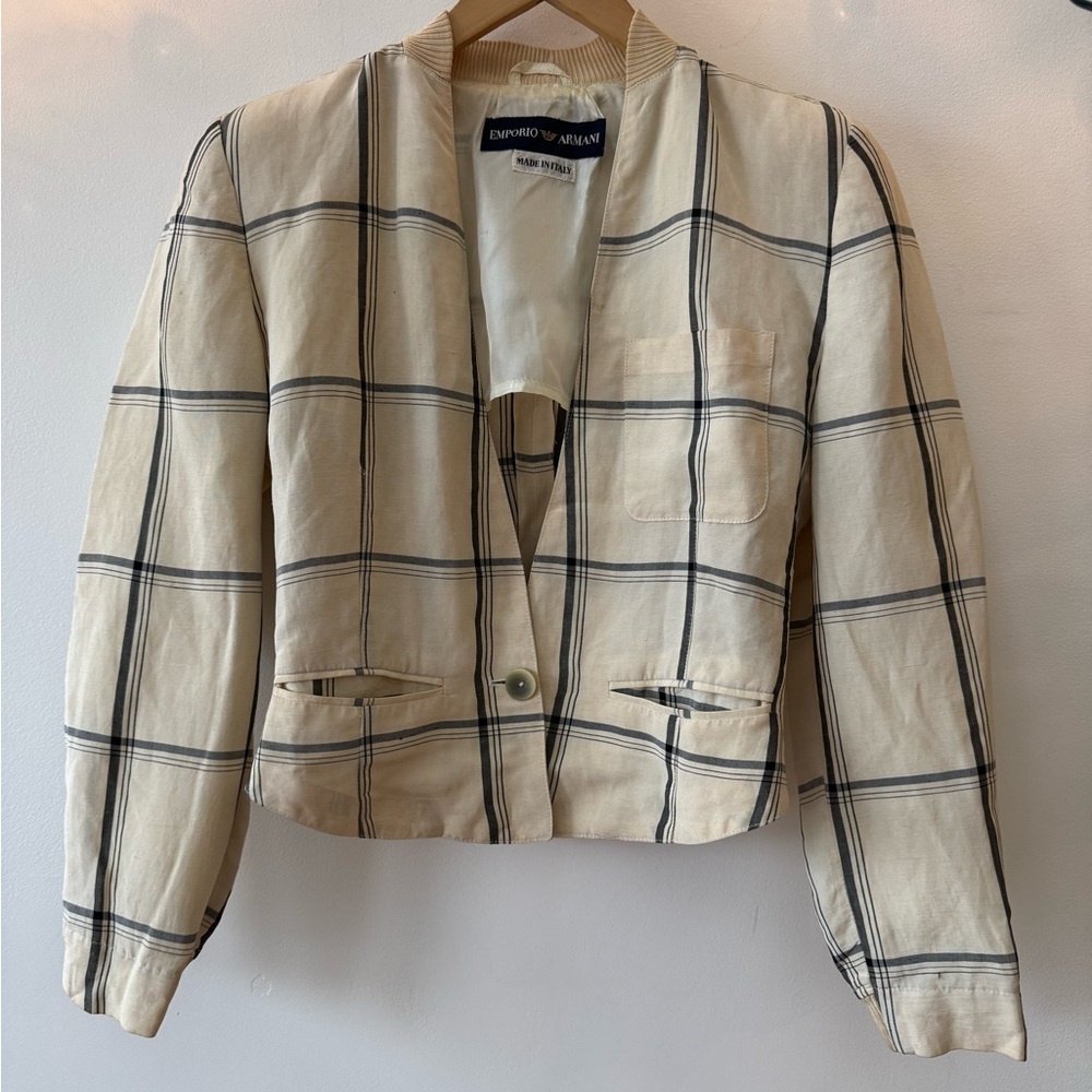 Emporio Armani Cream Blazer with Black Windowpane Plaid